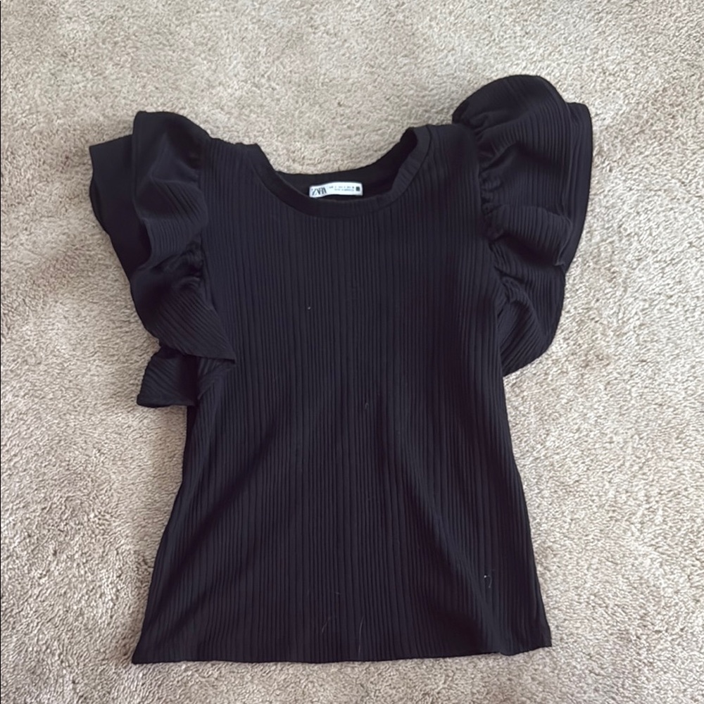 Zara Black Ruffle Sleeve Blouse